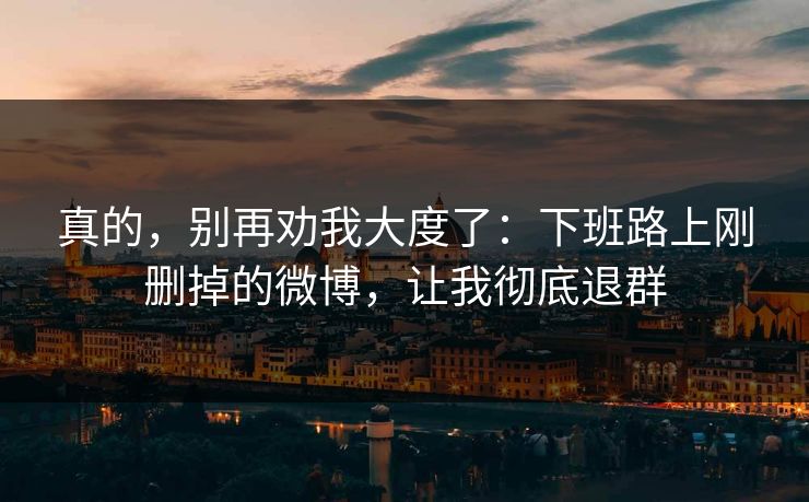 真的，别再劝我大度了：下班路上刚删掉的微博，让我彻底退群