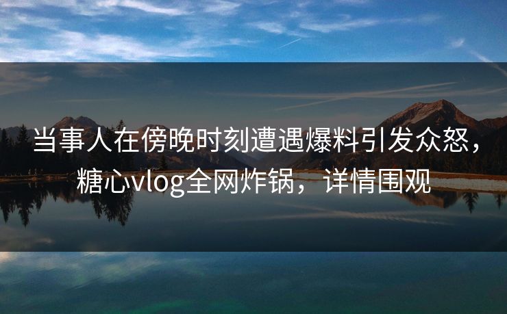 当事人在傍晚时刻遭遇爆料引发众怒，糖心vlog全网炸锅，详情围观