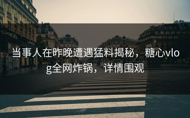 当事人在昨晚遭遇猛料揭秘，糖心vlog全网炸锅，详情围观