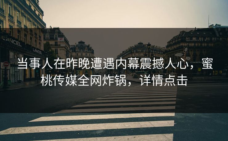 当事人在昨晚遭遇内幕震撼人心，蜜桃传媒全网炸锅，详情点击